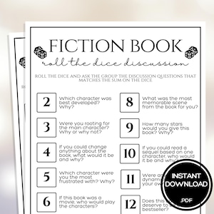 Book Club Games Roll the Dice Fiction Book Discussion Questions Game Book Club Ice Breaker Games Ladies Night Game Girls Night Game Activity