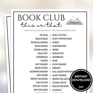 Giochi per club del libro Questo o quello Giochi rompighiaccio per club del libro Giochi per serate tra ragazze Gioco per serate tra ragazze Attività per riunioni di club del libro Preferiresti