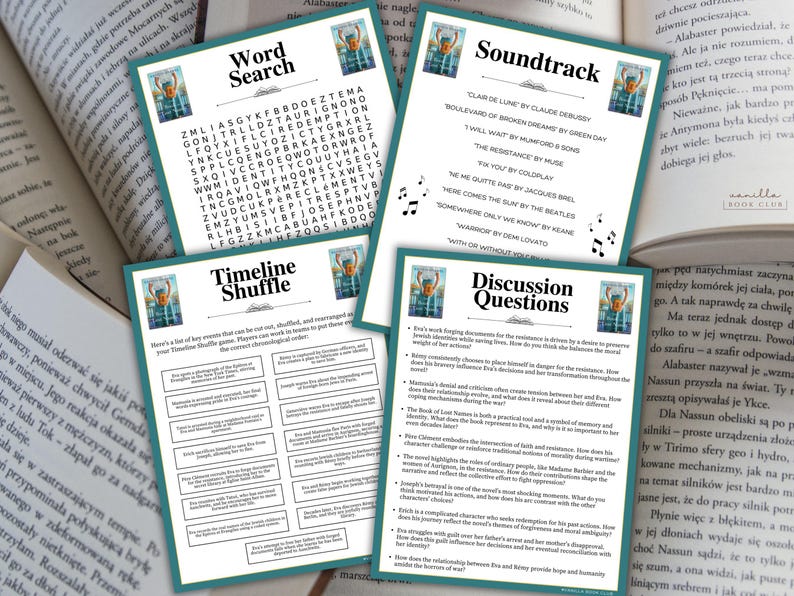 The Book of Lost Names Book Club Guide Book Club Games Book Discussion Questions Kristin Harmel Book Club Kit Activity Historical Fiction