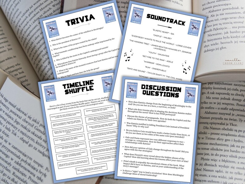 Mockingjay Book Club Guide Book Club Games Book Discussion Questions Suzanne Collins Book Club Kit Science Fiction Hunger Games Dystopian YA image 5