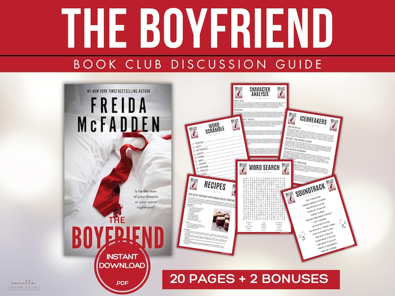 The Boyfriend Book Club Guide Book Club Games Book Discussion Questions Freida McFadden BookTok Bookstagram Psychological Thriller Novel