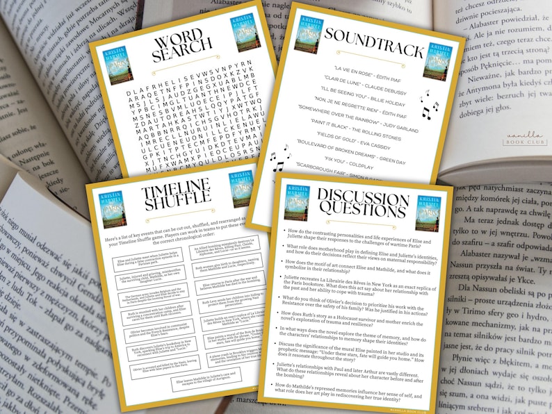 The Paris Daughter Book Club Guide Book Club Games Book Discussion Questions Kristin Harmel Book Club Kit Activity Historical Fiction