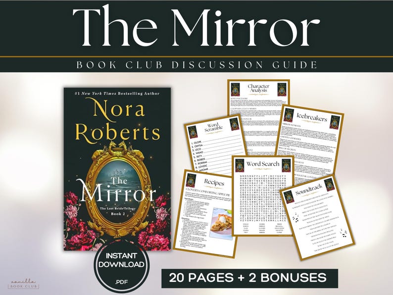 The Mirror Book Club Guide Book Club Games Discussion Questions Nora Roberts BookTok Bookstagram Fantasy Romance Fiction Book Kit Activity