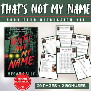 以下が含まれることがあります： 「That's Not My Name」のブッククラブディスカッションキット。森のシーンと赤いタイトルテキストの表紙付き。ディスカッションの質問、ワードゲーム、レシピ、トラックリストが含まれています。インスタントPDFダウンロードです。