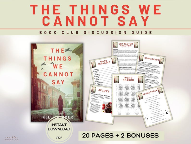 The Things We Cannot Say Book Club Guide Book Club Games Book Discussion Questions Kelly Rimmer Book Club Kit Activity Historical Fiction