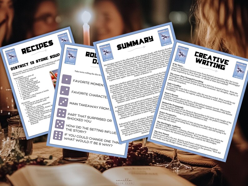 Mockingjay Book Club Guide Book Club Games Book Discussion Questions Suzanne Collins Book Club Kit Science Fiction Hunger Games Dystopian YA image 4