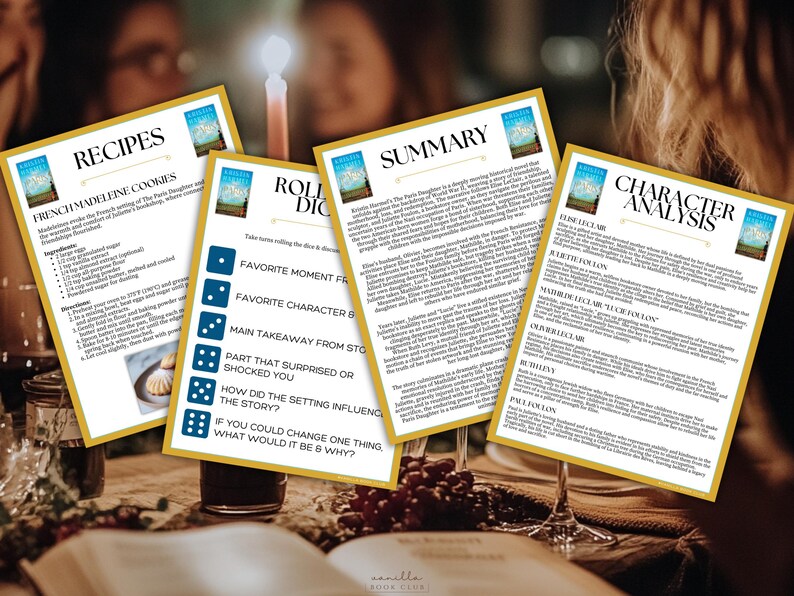The Paris Daughter Book Club Guide Book Club Games Book Discussion Questions Kristin Harmel Book Club Kit Activity Historical Fiction