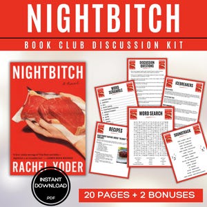 Può includere: Un kit di discussione per il book club di "Nightbitch" di Rachel Yoder. Il kit include l'immagine della copertina del libro, domande di discussione, un gioco di parole, una ricerca di parole, ricette e un elenco di colonne sonore. Download istantaneo in PDF.