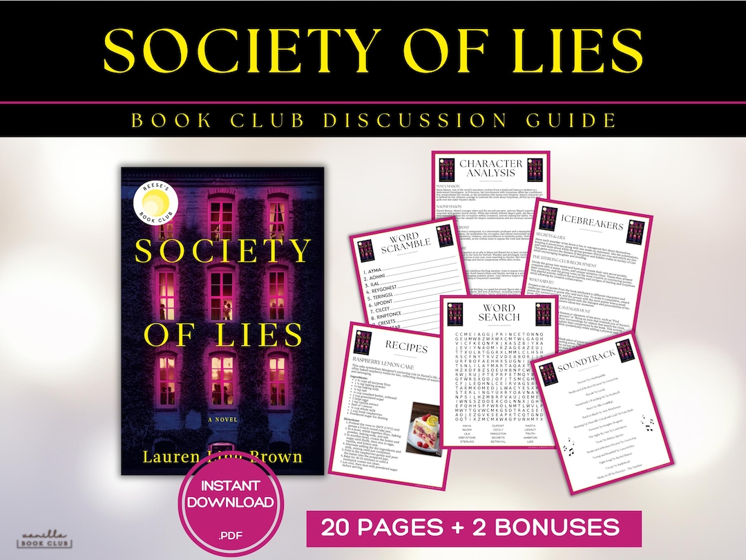 Society of Lies Book Club Guide Book Club Games Book