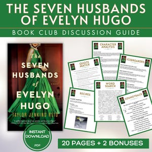 Guida del club del libro "I sette mariti di Evelyn Hugo" Giochi del club del libro Domande per la discussione del libro Attività del kit del club del libro Taylor Jenkins Reid