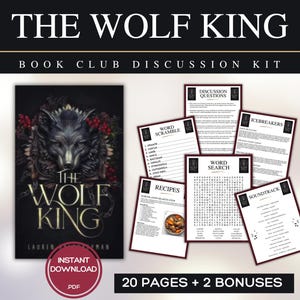 Puede incluir: Kit de discusión para club de lectura "The Wolf King", con portada de libro con ilustración de lobo. Incluye preguntas de debate, juegos de palabras, recetas y banda sonora. Descarga instantánea en PDF.