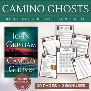 May include: A book club discussion guide for the novel "Camino Ghosts" by John Grisham. The guide includes discussion questions, icebreakers, a word scramble, a word search, recipes, and a soundtrack.