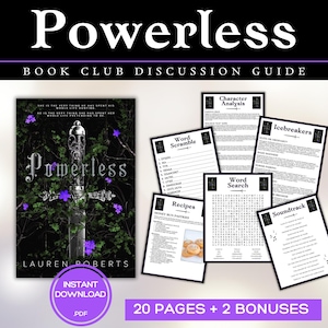 Guida al club del libro senza potere Giochi del club del libro Domande di discussione Lauren Roberts BookTok Bookstagram Fantasy Romance Reading Group Romantasy