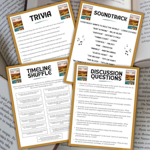 Pu&ograve; includere: Quattro schede stampate con testo, tra cui curiosit&agrave;, un elenco di colonne sonore, domande di discussione e un ordine casuale della cronologia. Le schede hanno un bordo dorato e una grafica a tema libro.