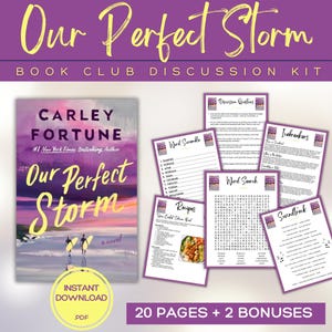 以下が含まれることがあります： カーリー・フォーチュン著「Our Perfect Storm」のブッククラブディスカッションキット。表紙はビーチのシーン。キットには、ディスカッションの質問、ワードゲーム、レシピ、サウンドトラックが含まれています。20ページと2つのボーナスが含まれています。