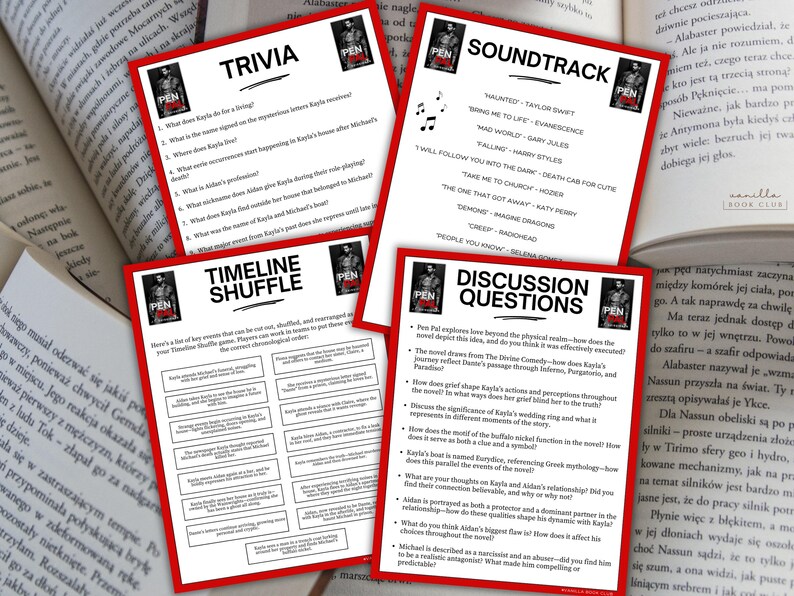 Pen Pal Book Club Guide Book Club Games Book Discussion Questions J.T. Geissinger Book Club Kit Activity Dark Romance Thriller Fiction Novel