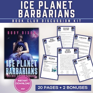 Puede incluir: Kit de discusión para el club de lectura "Ice Planet Barbarians" de Ruby Dixon. Incluye portada del libro, preguntas de debate, juegos de palabras, recetas y lista de canciones. Descarga instantánea en PDF.