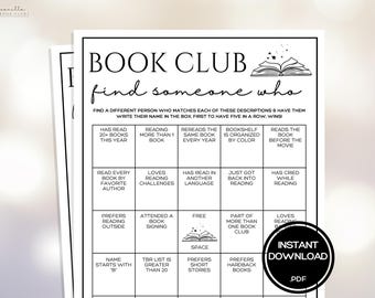 Book Club Games Find the Guest Bingo Book Club Bingo Find Someone Who Bookish Bingo Ice Breaker Games Team Building Games Virtual Book Club