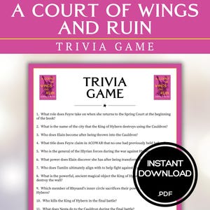 A Court of Wings and Ruin Trivia Game Book Club Games Sarah J Maas BookTok Bookstagram Fantasy Romance Romantasy ACOWAR Party Games