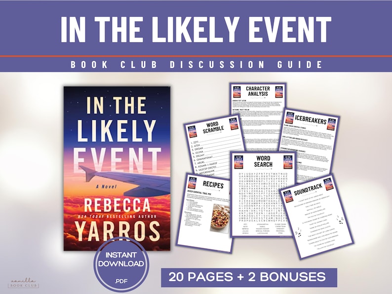 In the Likely Event Book Club Guide Book Club Games Discussion Questions Rebecca Yarros BookTok Bookstagram Romance Reading Group Fiction