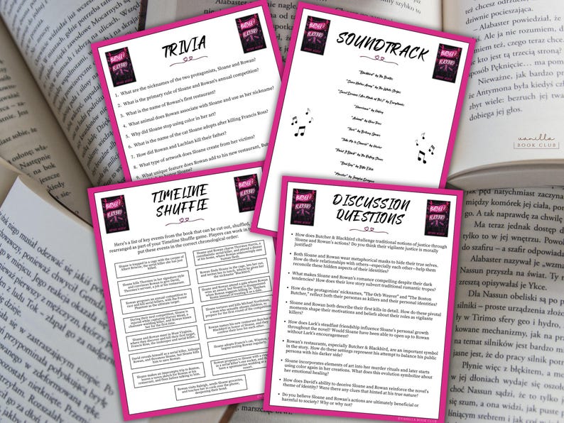 Butcher & Blackbird Book Club Guide Book Club Games Book Discussion Questions Brynne Weaver Book Club Kit Activity Dark Romance Fiction