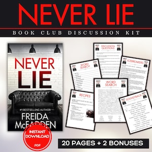 Never Lie Book Club Guide Book Club Games Book Discussion Questions Freida McFadden Book Club Kit Psychological Thriller Bookstagram BookTok