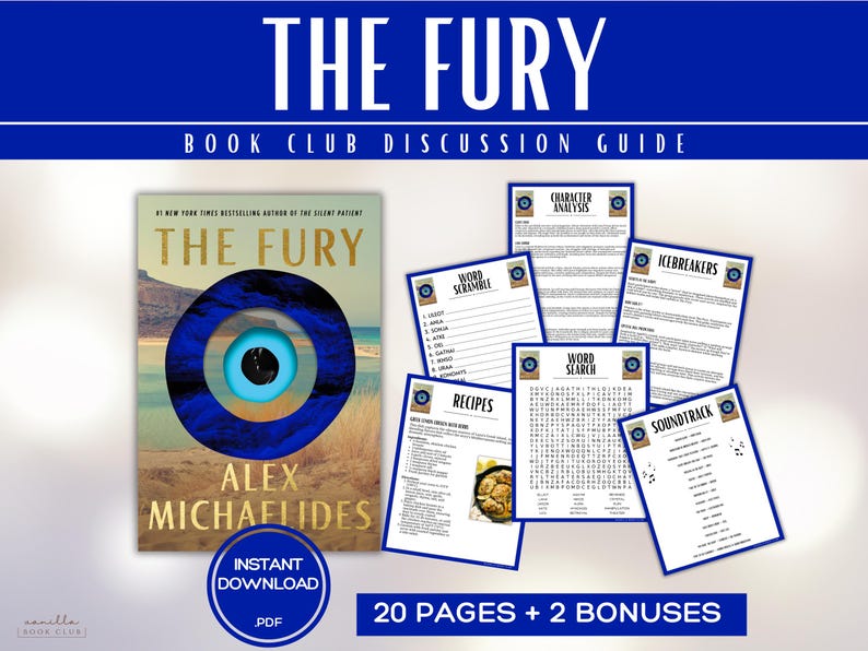 The Fury Book Club Guide Book Club Games Book Discussion Questions Alex Michaelides Book Club Kit Activity Psychological Thriller Mystery