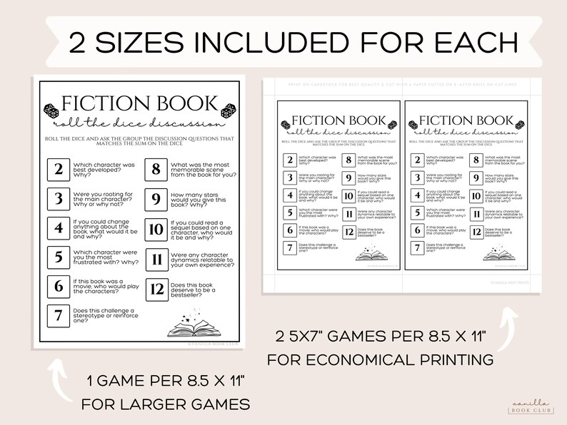 Book Club Games Roll the Dice Fiction Book Discussion Questions Game Book Club Ice Breaker Games Ladies Night Game Girls Night Game Activity
