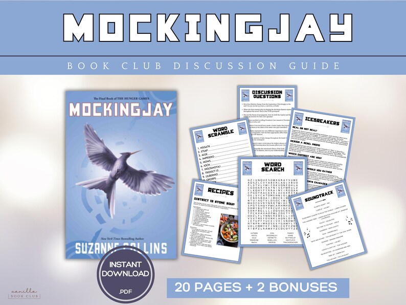Mockingjay Book Club Guide Book Club Games Book Discussion Questions Suzanne Collins Book Club Kit Science Fiction Hunger Games Dystopian YA image 1
