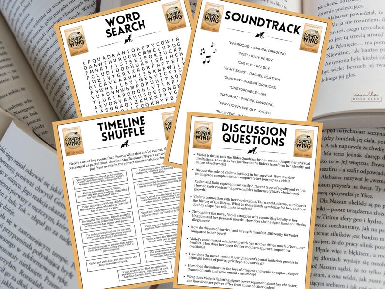 Fourth Wing Book Club Guide Book Club Games Discussion Questions Rebecca Yarros BookTok Bookstagram Fantasy Romance Reading Group Romantasy