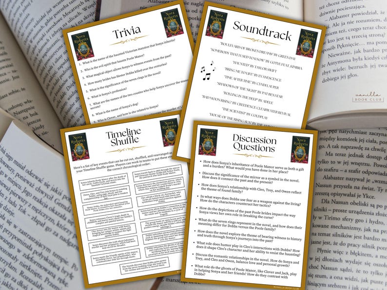 The Mirror Book Club Guide Book Club Games Discussion Questions Nora Roberts BookTok Bookstagram Fantasy Romance Fiction Book Kit Activity