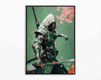 Genji - Overwatch Cyber Ninja Held Digital Art Print - Dynamisches Gaming Wandposter, Sofortiger Download, Geschenk für Gamer - Gaming Wandkunst Dekor