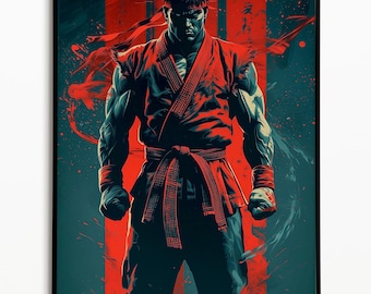 Ryu Street Fighter Digitale Kunst, Gaming Wanddekoration, Reinraumästhetik, Sofort-Download Druck, Poster-Design, Hauptfigur.