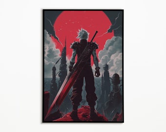 Final Fantasy 7 Cloud Strife, Gaming Wanddeko, Gamerzimmer Design, sauberes, scharfes Posterdesign - sofort Download