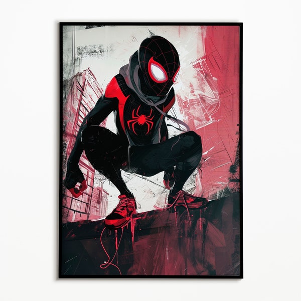 Miles Morales Spider-Man Into the Spiderverse Digital Print, Instant Download, Superhero Wall Art, Comic Decor, Urban Style, Vibrant Artwork