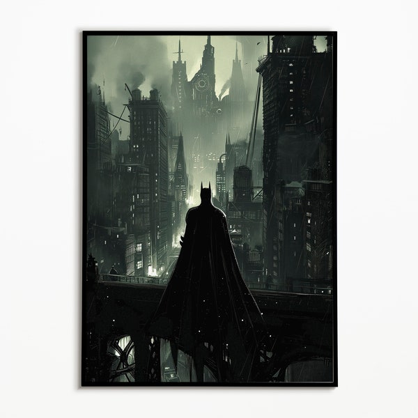 Batman Digital Print, Instant download, Gotham City, Dark Knight, Gift for friends and fans, Movie or gaming room decor.