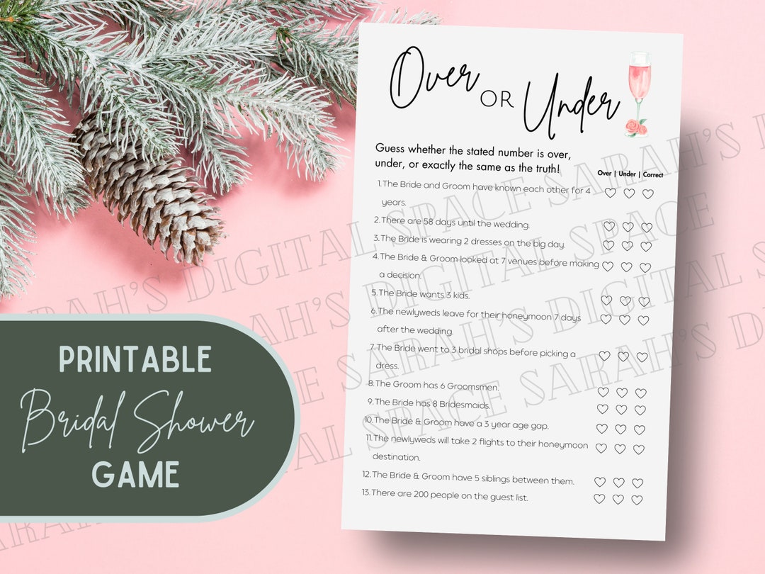 Bridal Over Under Game Printable Bridal Shower Game Champagne-themed ...