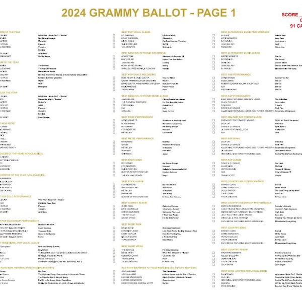 2024 Grammy Ballot PDF *UPDATED*
