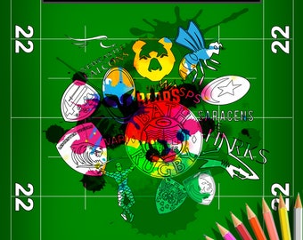 English RUGBY teams coloring book: Have fun coloring the crests of the biggest RUGBY teams in the English championship