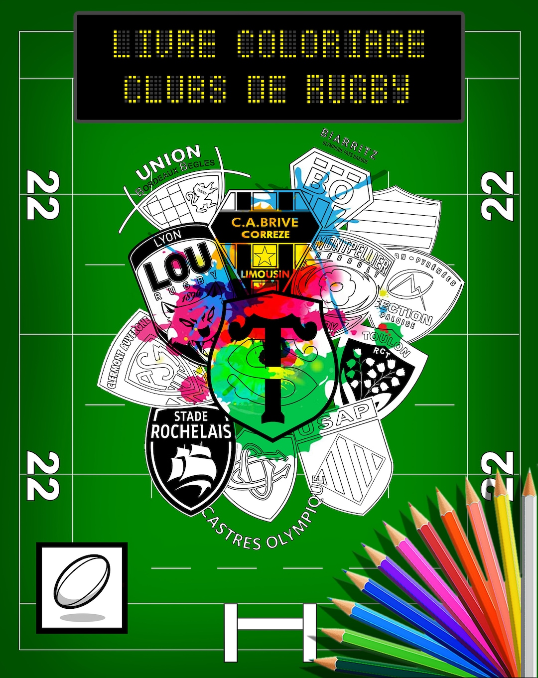 French Rugby Club Logo Coloring Book: Have Fun Coloring the Crests of ...