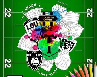 French Rugby Club Logo Coloring Book: Have fun coloring the crests of the biggest RUGBY teams