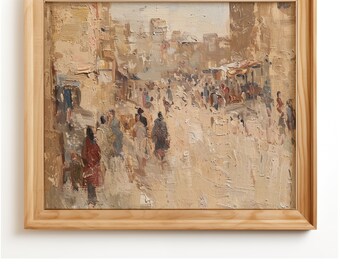 Pintura al óleo abstracta de un mercado egipcio / Arte mural neutro (descarga digital)