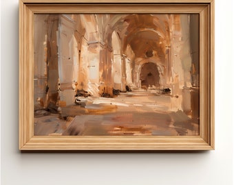 Vintage Cathedral Oil Painting Art Print | Sanctuary Shadows (Digital Download)