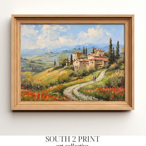 PRINTABLE Poppies Field  | Spring Meadow Painting Vintage | Italian Countryside Landscape | Digital Download Art Print | South 2 Print Art