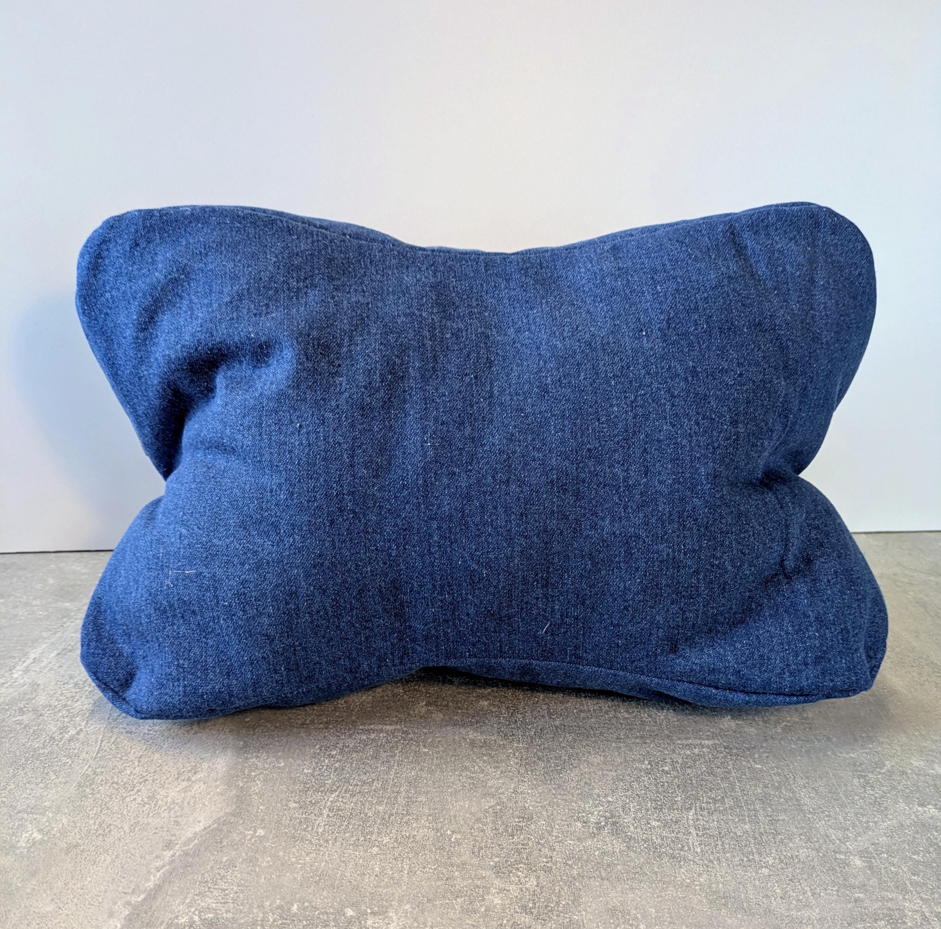 Neck support pillow with denim-cotton cover, handmade, comfortable, supportive, relaxing, adjustable eco-filling, washable, restful