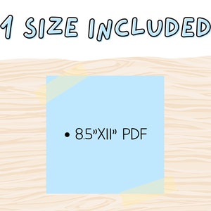 May include: A blue sticky note with a white border on a woodgrain background. The note says "8.5"x11" PDF".