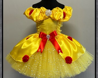 Girls Yellow Princess Belle ballgown birthday party  tutu dress book day costume tutu outfit