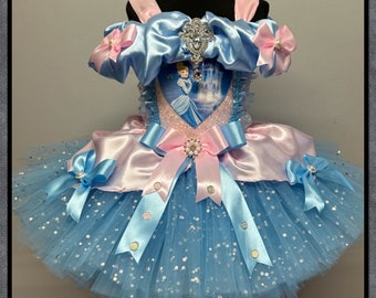 Girls Princess Cinderella pink and blue ballgown birthday party  tutu dress book day costume tutu outfit