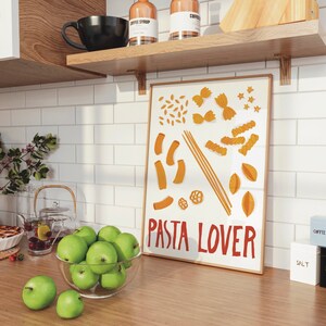 Pasta Poster Digital Download, Spaghetti Print, Pasta types wall art, Hand Drawn Kitchen Art, Aesthetic Foodie Drawing,  PRINTABLE WALL ART