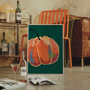 Maximalistische Herbstkunst, Mediterrane Wanddekoration, Kürbis Wandkunst, Trendige Küchendeko, Digital Printable, Funky Poster, Obstmarkt